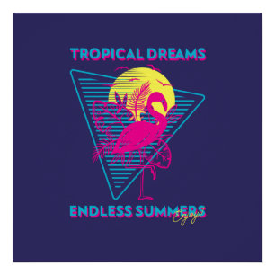 Retro Flamingo Sunset Synthwave Vibes Poster