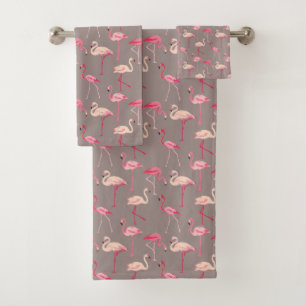 Retro Flamingos Bath Towel Set