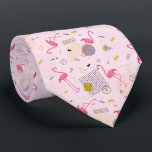 Retro Flamingos Dots and Diamonds on Pink Tie<br><div class="desc">A modern abstract print of tropical hot pink flamingos, black and gold dots, squiggles, triangles, circles, stripes and crowns on a baby pink background, this men's neck tie is cool for the office, a night on the town, a wedding, your own wedding ceremony, for the groom or groomsmen or give...</div>