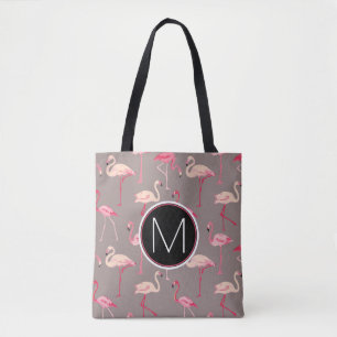 Retro Flamingos   Monogram Tote Bag