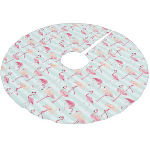 Retro Flamingos On Mint Stripes Brushed Polyester Tree Skirt