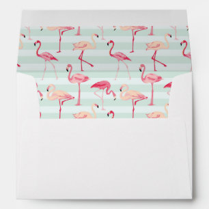 Retro Flamingos On Mint Stripes Envelopes