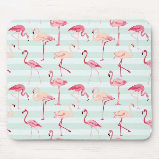 Retro Flamingos On Mint Stripes Mouse Mat (Front)