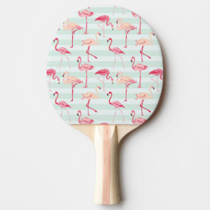Retro Flamingos On Mint Stripes Ping Pong Paddle