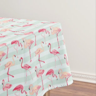 Retro Flamingos On Mint Stripes Tablecloth