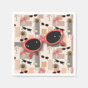 Retro Flamingos Palms and Red Sunglasses Napkin
