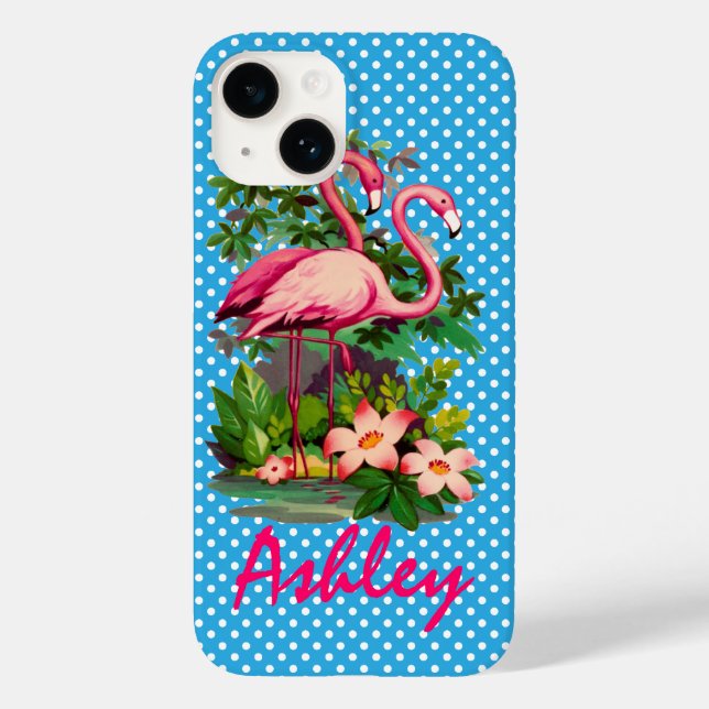 Retro Flamingos & Polka Dots Personlized Case-Mate iPhone Case (Back)