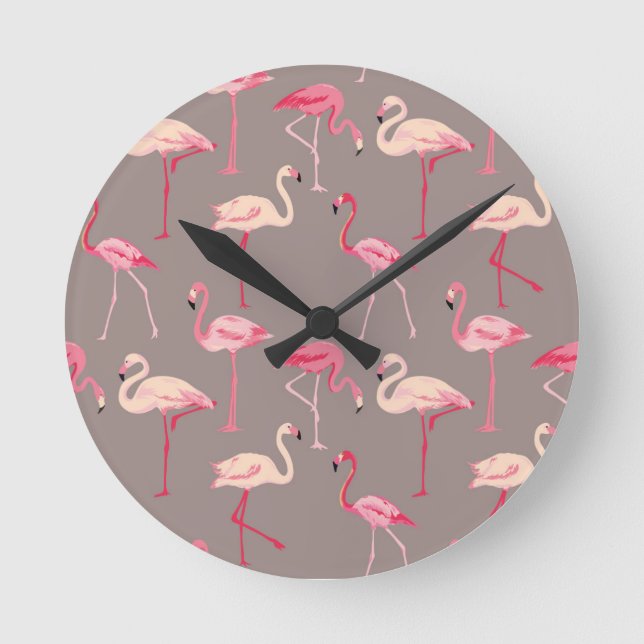 Retro Flamingos Round Clock (Front)