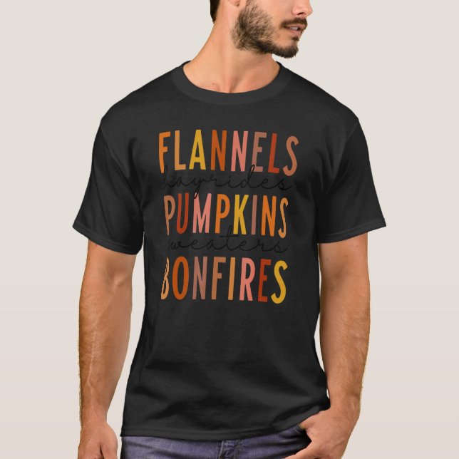 Retro Flannels Bonfires Pumpkins  Fall Vibes Fall T-Shirt (Front)
