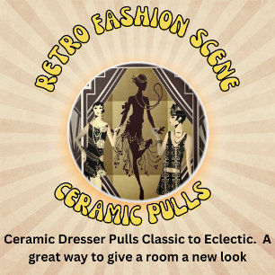 Retro Flapper Dancers Black Gold Ceramic Knob