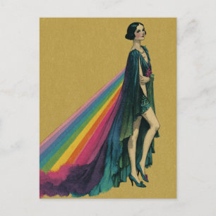 Retro Flapper Woman in a Rainbow Cape Postcard