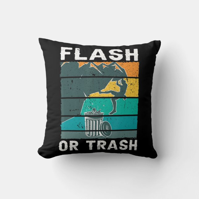 Retro Flash or Trash Fun Rock Climbing Mountain Bo Cushion (Front)
