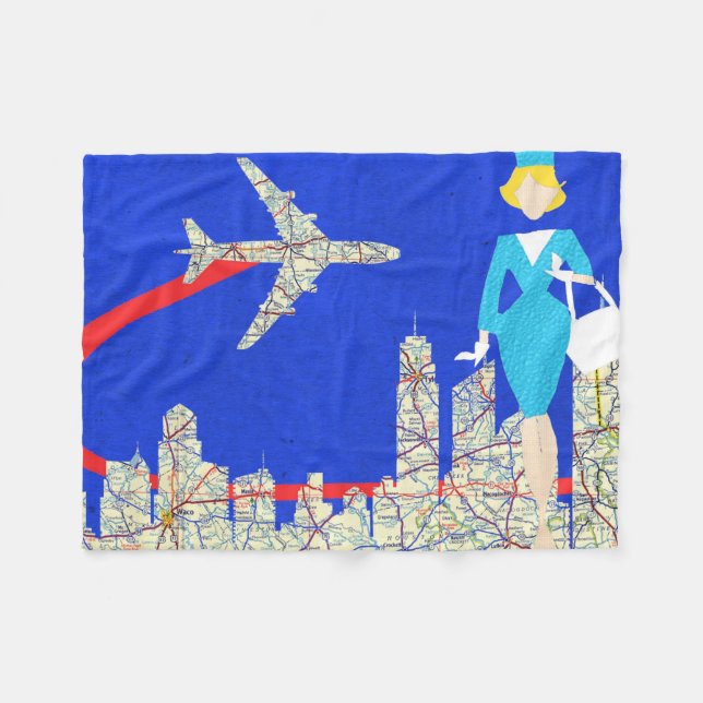 Retro Flight Attendant Fleece Blanket (Front (Horizontal))