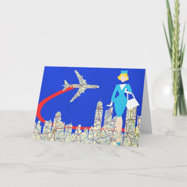 Retro Flight Attendant Greeting Card (Front)