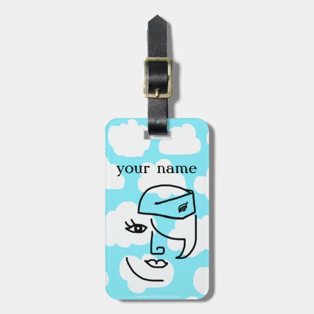 Retro Flight Attendant Personalised Luggage Tag (Front Vertical)
