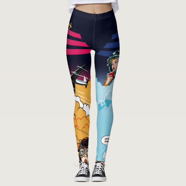 Retro Flight Comic Pop Art Leggings (Front)