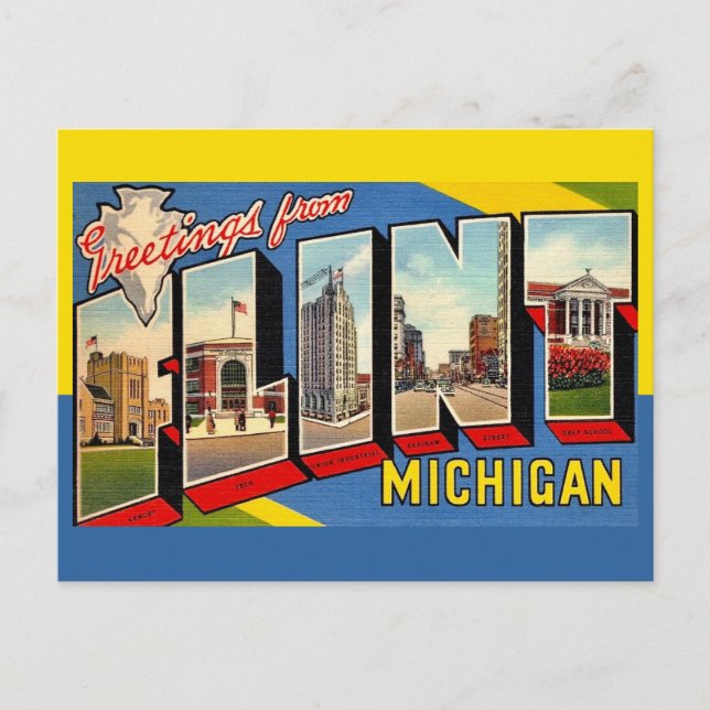 Retro Flint Michigan Greeting Postcard (Front)