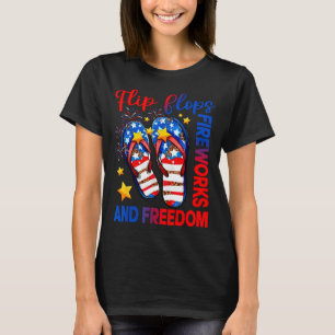 Retro flip flops fireworks & freedom american T-Shirt