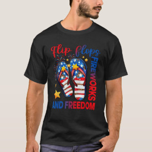 Retro Flip Flops Fireworks Freedom American Flag S T-Shirt