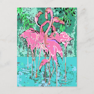 Retro Flock of Flamingo Birds Postcard Flamingos