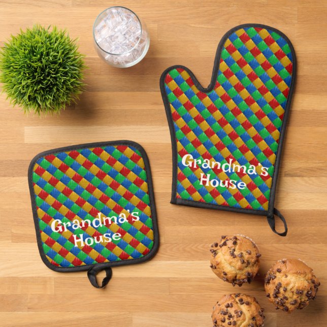 Retro Floor Pattern Oven Mitt and Pot Holders Oven Mitt & Pot Holder Set (Top Down)