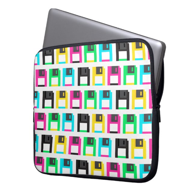 Retro Floppy Disc Pixel Pattern Colourful Laptop Sleeve (Front Left)