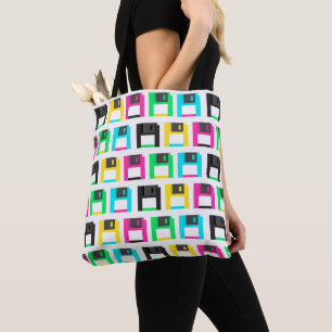 Retro Floppy Disc Pixel Pattern Colourful Tote Bag