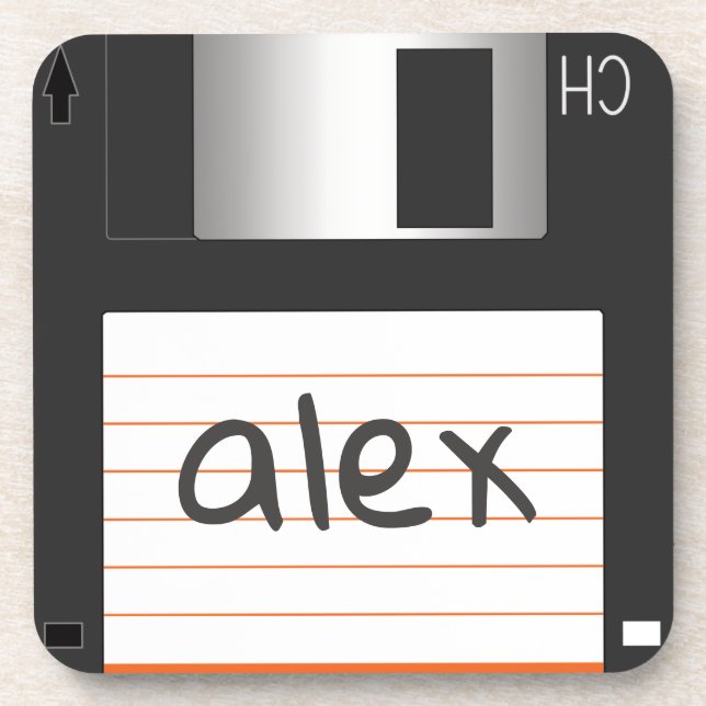 Retro Floppy Discs with Label for Geek Nerds Coaster (Front)