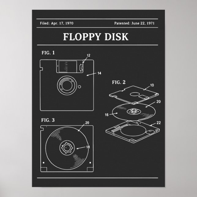Retro Floppy Disk Blueprint Poster (Front)