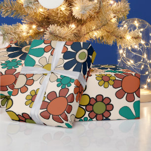 Retro Floral 60s 70s Vintage Aesthetic Flowers Wrapping Paper