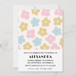 Retro Floral 77th birthday invitations 