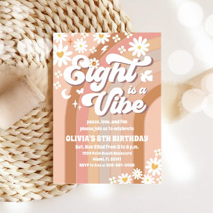 Retro Floral 8th Birthday Invitation