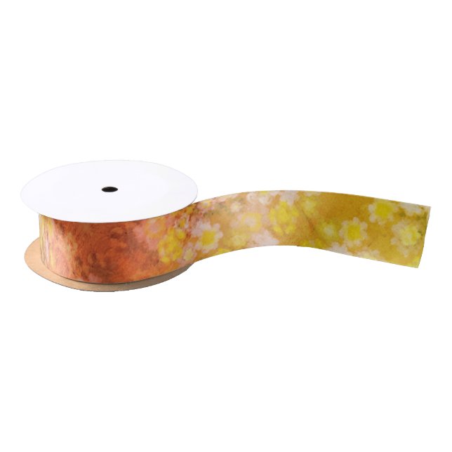 Retro Floral Abstract Salty Watercolor Painting  Satin Ribbon (Spool)