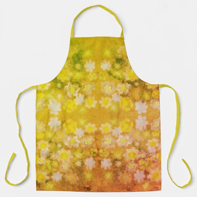 Retro Floral Abstract Salty Watercolor Pattern Apron (Front)