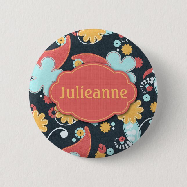 Retro Floral - Add a name - 6 Cm Round Badge (Front)