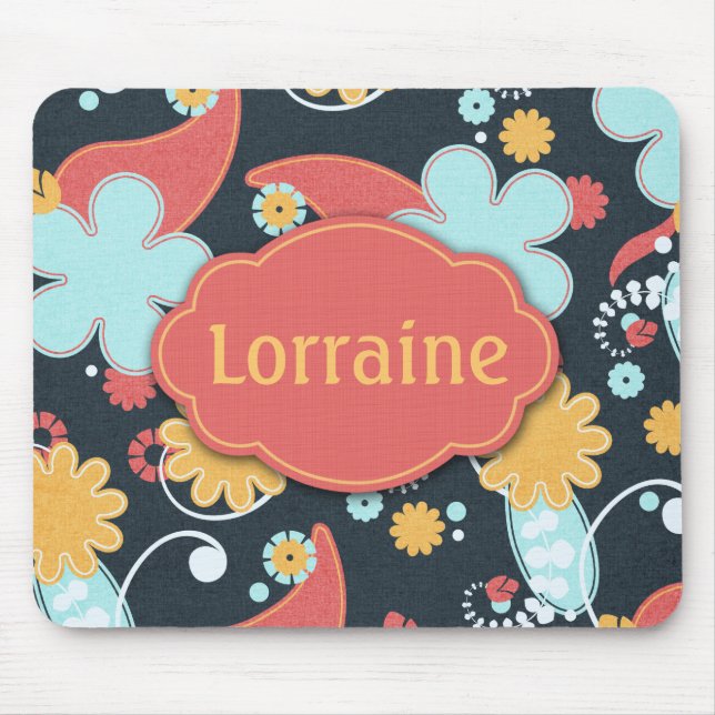 Retro Floral - Add a name - Mouse Mat (Front)