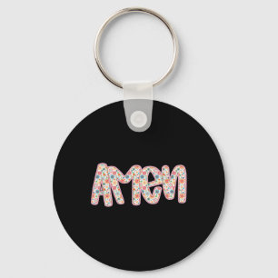 Retro Floral Amen Happy Christian Easter Bible Ver Key Ring