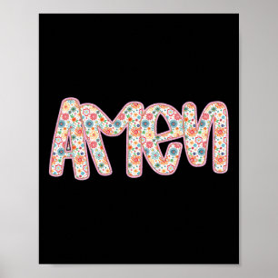 Retro Floral Amen Happy Christian Easter Bible Ver Poster