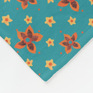 Retro Floral and Polkas on Teal Fleece Blanket