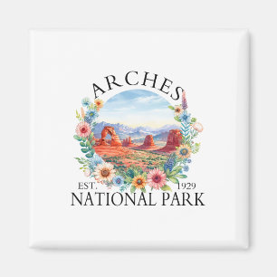 Retro Floral Arches National Park Hiking Camping O Magnet