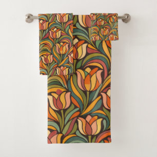 Retro Floral Art Nouveau Pattern Décor Bath Towel Set