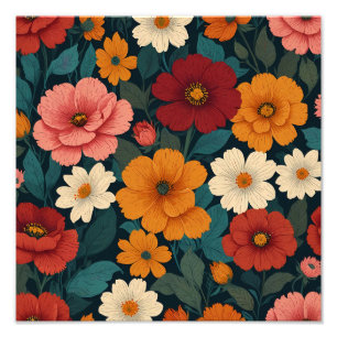 Retro Floral Art Print: A Burst of Vintage Blooms Photo Print
