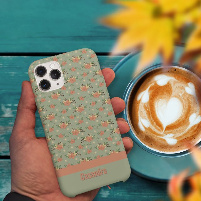 Retro floral Autumn green pattern custom  Case-Mate iPhone Case (Retro floral Autumn green pattern custom Case-Mate iPhone Case)