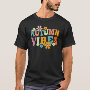 Retro Floral Autumn Vibes Cozy Season Fall Thanksg T-Shirt