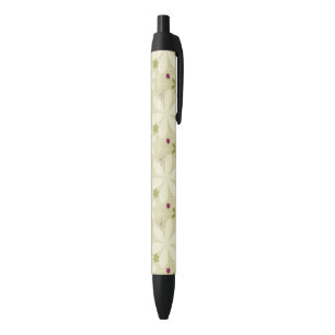 Retro Floral Background Black Ink Pen