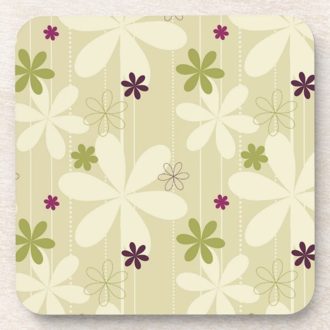 Retro Floral Background Coaster (Front)