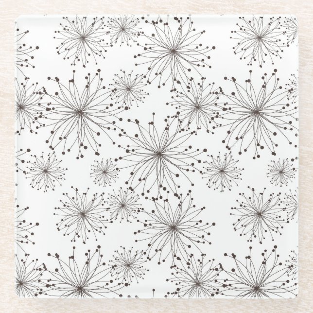 Retro floral background glass coaster (Front)