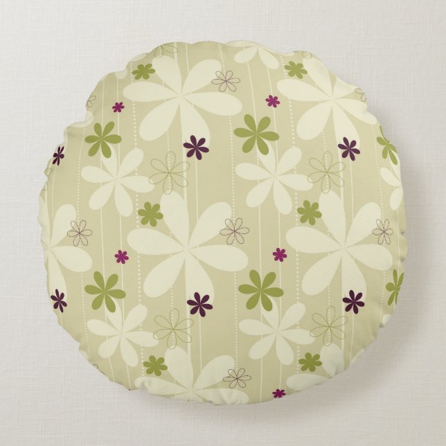 Retro Floral Background Round Cushion (Front)