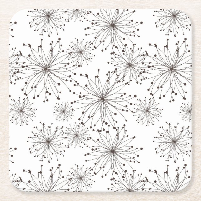 Retro floral background square paper coaster (Front)
