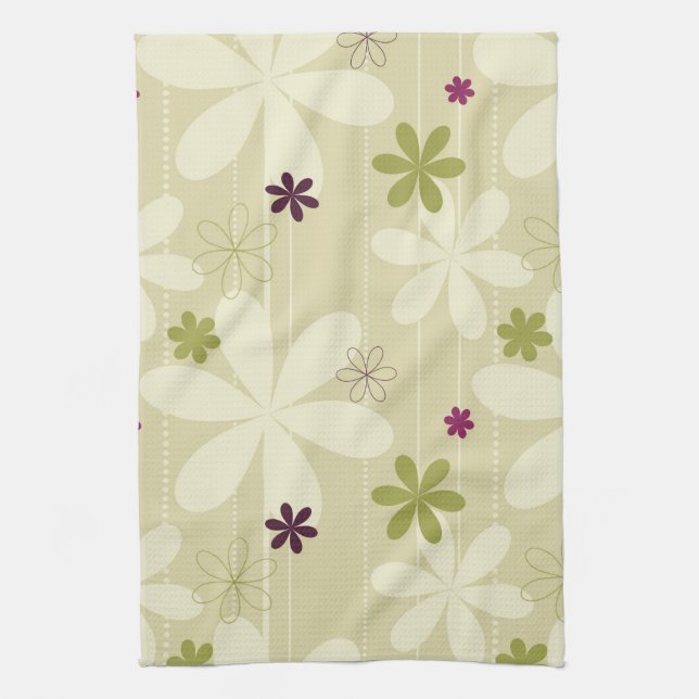 Retro Floral Background Tea Towel (Vertical)